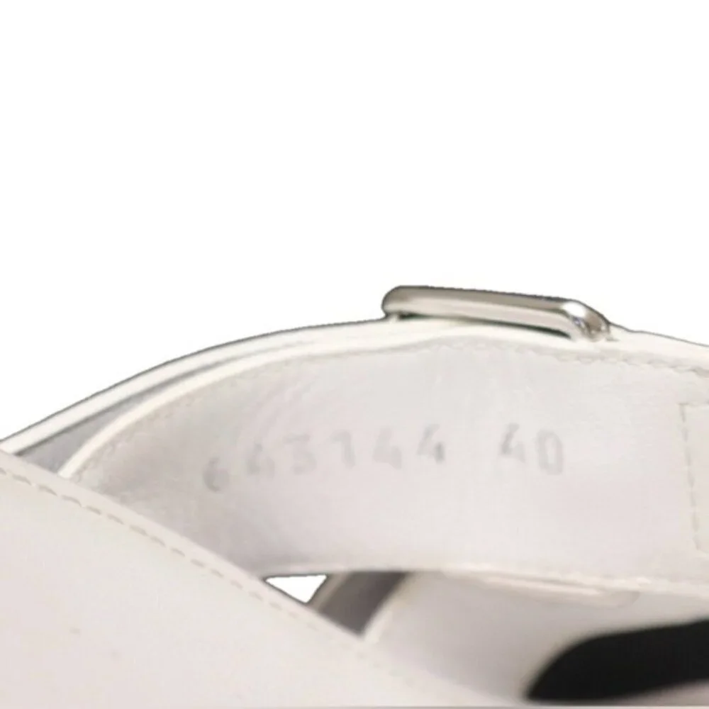 Balenciaga White Buckle Leather Open Toe Mules Stiletto Heel Silver 10 US 40 IT